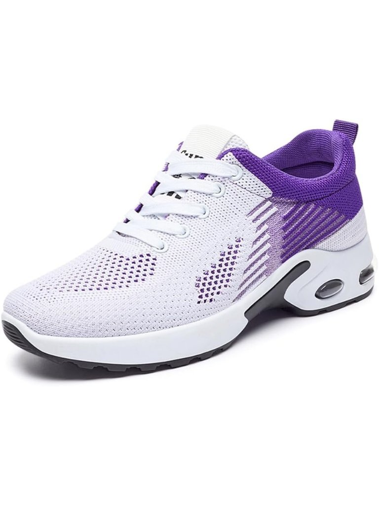 Women's White And Purple Mesh Air Cushion Athletic Comfortable Casual Sneaker